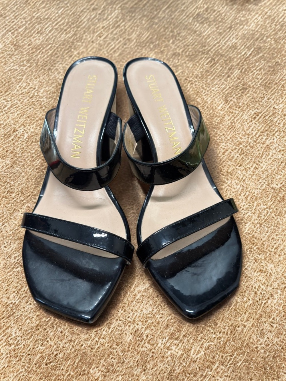 Stuart Weitzman Black Patent Slide Sandals
